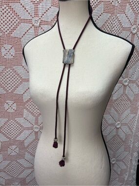 Vintage Ceramic Slide Tassel Necklace Boho Cord Necklace